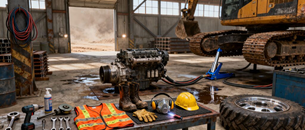 Treballs de manteniment de maquinària i vehicles en obres de construcció 6h